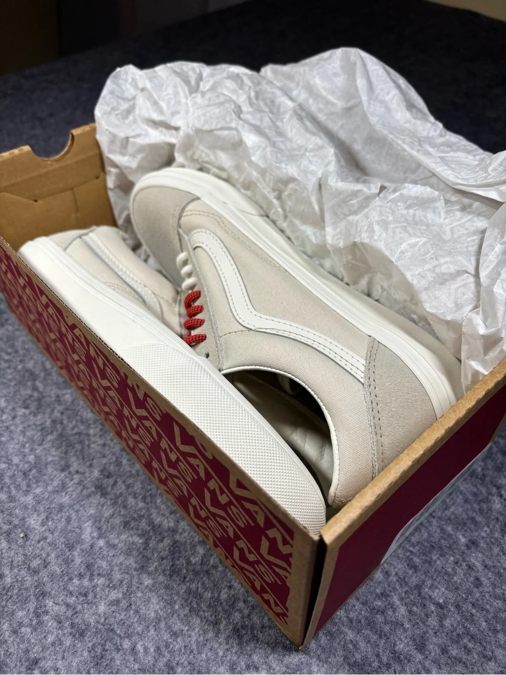 New Vans Old Skool Sneakers in White with Red Laces